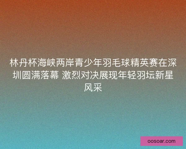 林丹杯海峡两岸青少年羽毛球精英赛在深圳圆满落幕 激烈对决展现年轻羽坛新星风采
